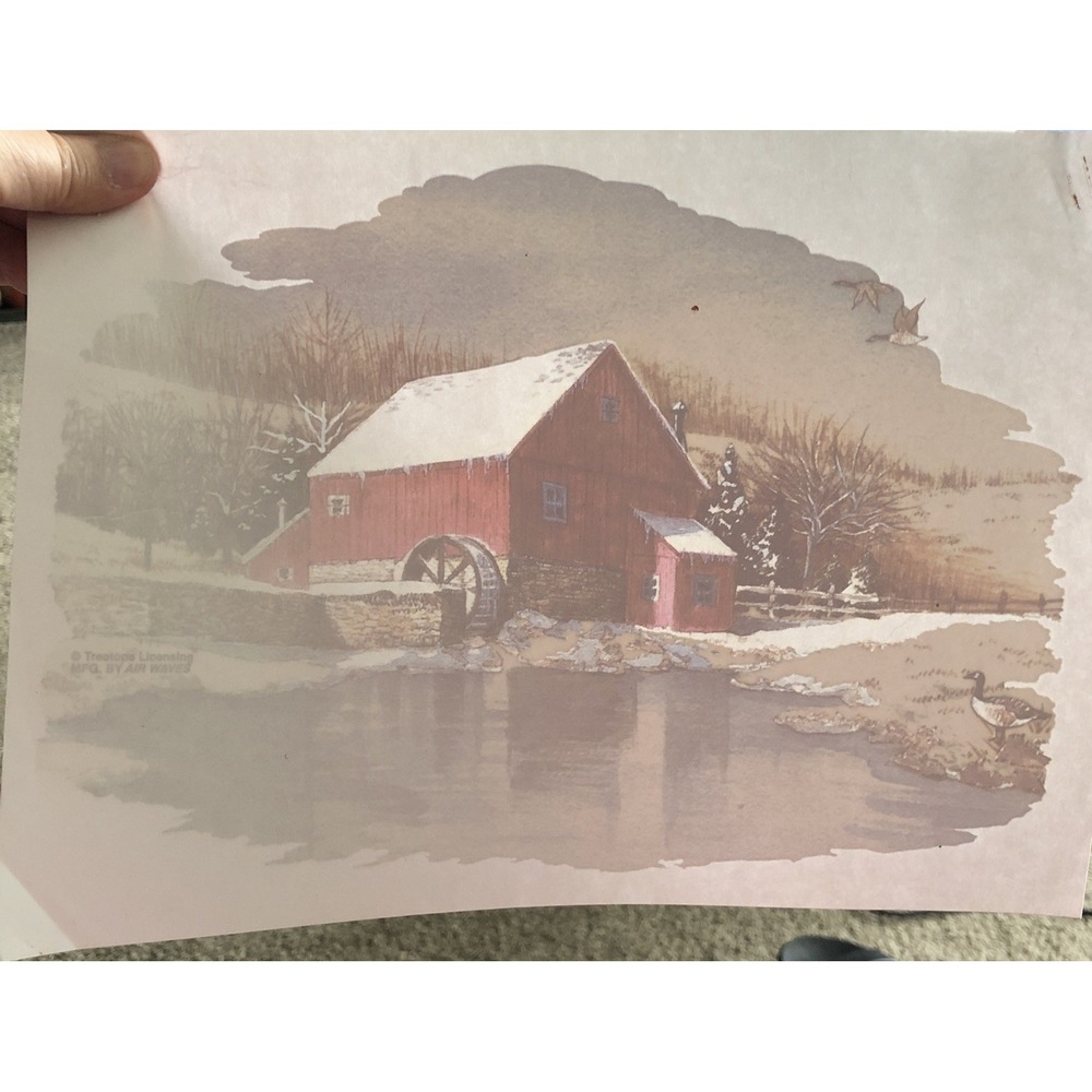 VINTAGE "Winter Scene Grist Mill" Heat Transfer Iron On 11x8 Air Waves